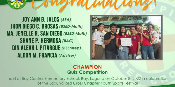 Teamwork pays off for Laguna Red Cross Youth Quiz Bee Champion from Laguna University